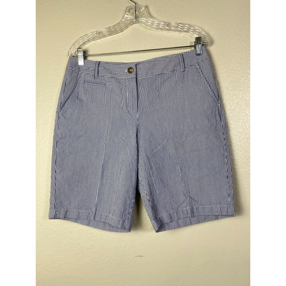 Talbots Striped Shorts Size 10 petite Seersucker Blue White Nautical Sailor